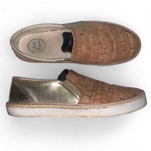 Jack Rogers Gold Metallic Leather and Cork Walking Flats Boat Deck Shoes